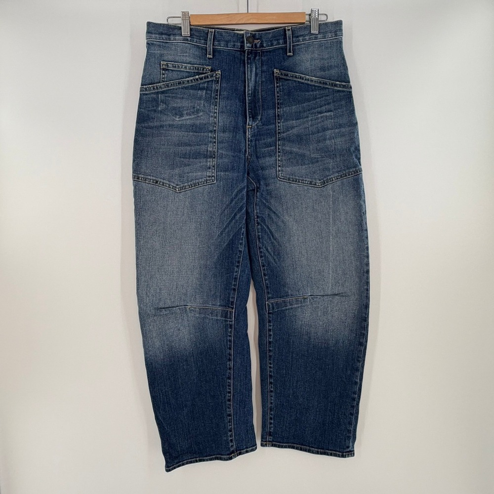Nini Lotan Shon Mid-Rise Bow Leg Jeans Classic Wash Size 29